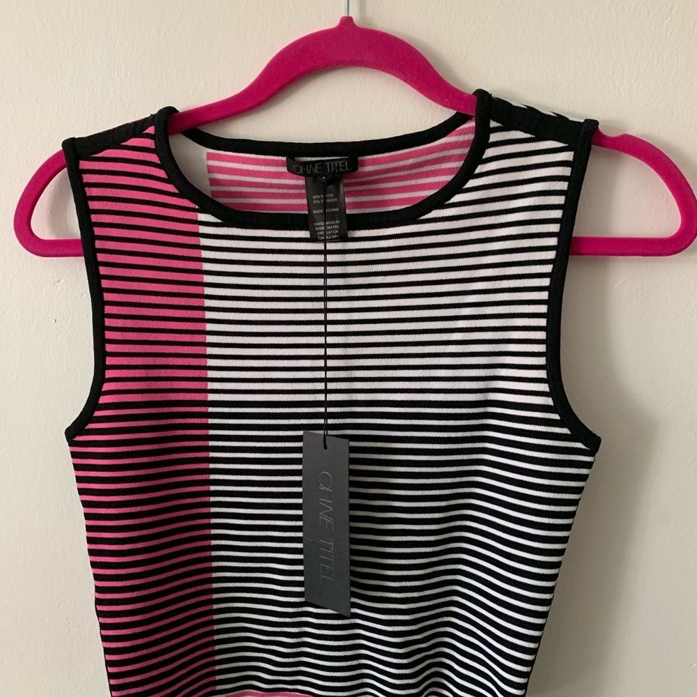 OHNE TITEL White, Pink and Black Striped Crop Top